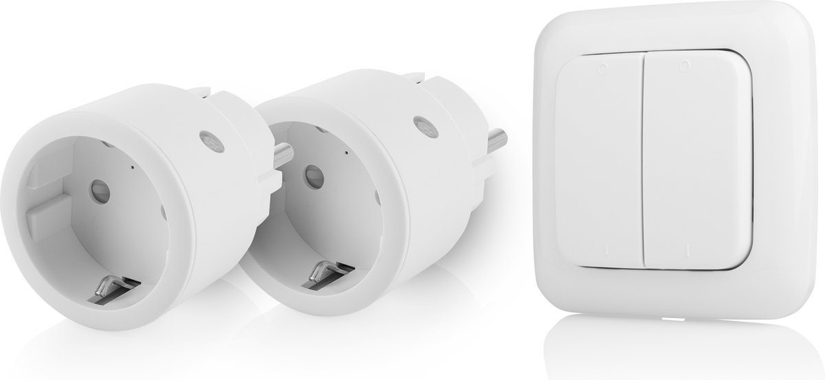 Smartwares SH4-99575 Draadloze Schakelaarset – 3-delig – Plug & Connect – 2 draadloze ministekkers met dubbele wandschakelaar - alleen geschikt voor Nederland