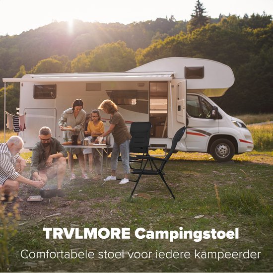 TRVLMORE Campingstoel - 7 standen - Comfortabele Kampeerstoel - 120 kg draagvermogen - Ligstand - Inklapbare stoel - Klapstoel - Zwart van TRVLMORE — afbeelding 2