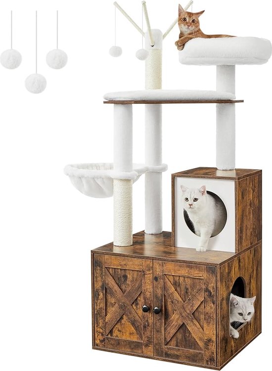 Krabpaal Met Kattenbak, 2-İn-1 Kattenboom, Verborgen Kattentoilet, Met