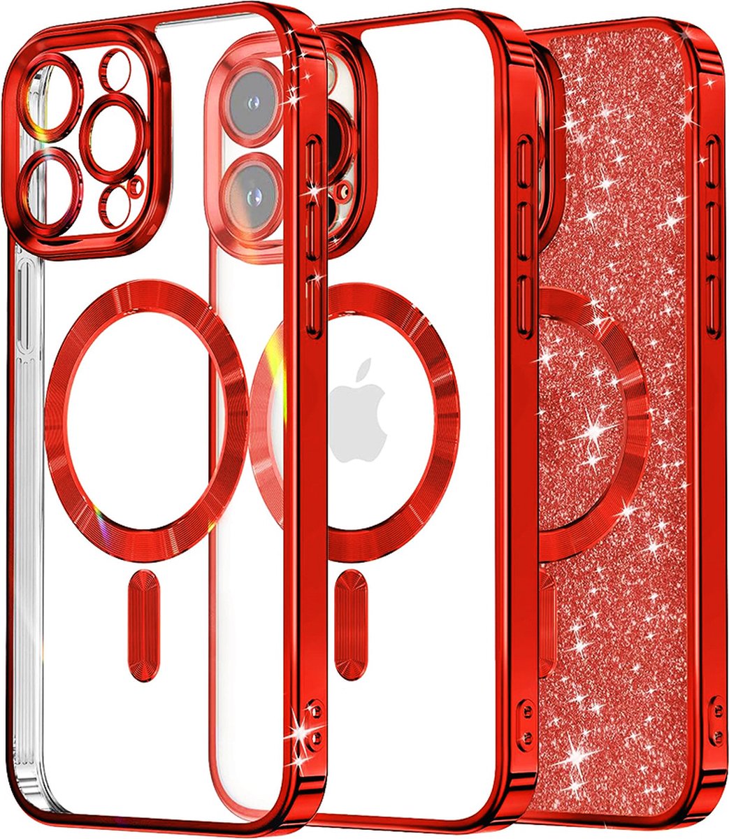 Techsuit Luxury Glitter Back Cover hoesje met MagSafe voor Apple iPhone 15 Pro Max - Rood