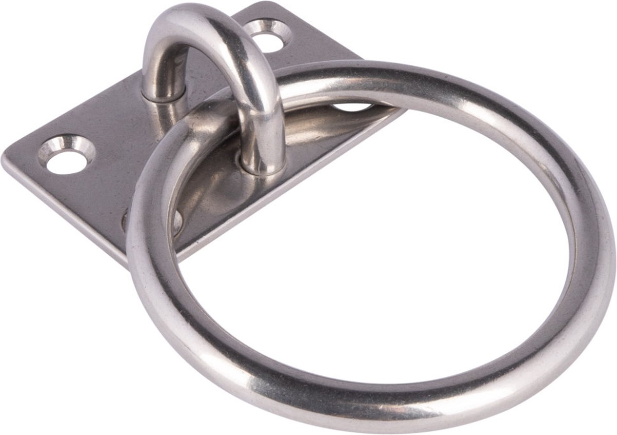 HIBO Aanlegring RVS 10mm - Plaat 60x50mm - Ø54mm - Aanleggen van touw - Vastzetten van Boten - Steigerring