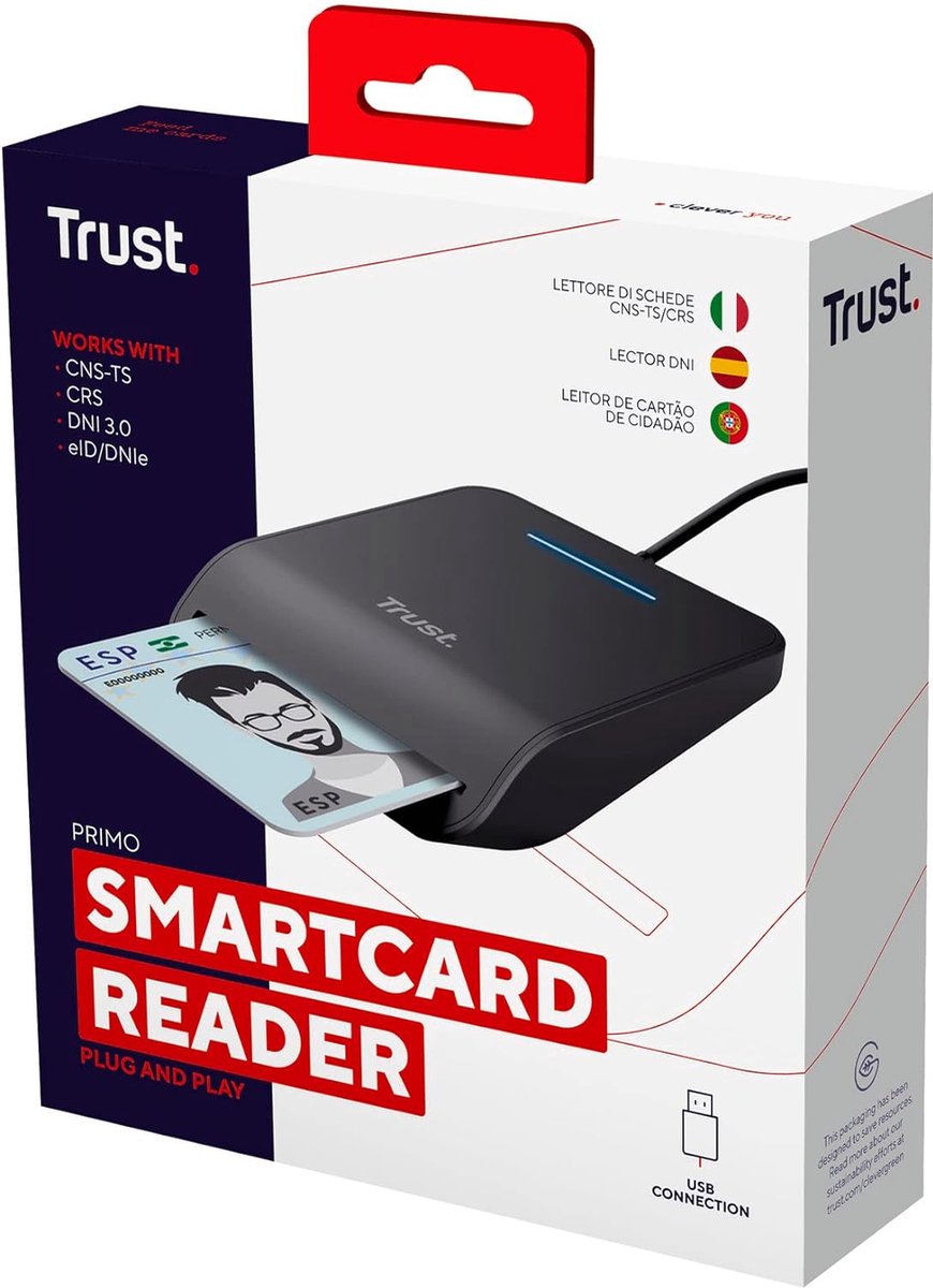 Trust Primo USB-C Card Reader DNI, Smartcardlezer Compatibel met FIPS 201, FIPS TAA en ISO 7816 klasse A/B/C, Kabel van 100 cm, ID Kaartlezer, Zwart Trust Primo USB-C Card Reader DNI, Smartcardlezer Compatibel met FIPS 201, FIPS TAA en ISO 7816 klasse A/B/C, Kabel van 100 cm, ID Kaartlezer, Zwart