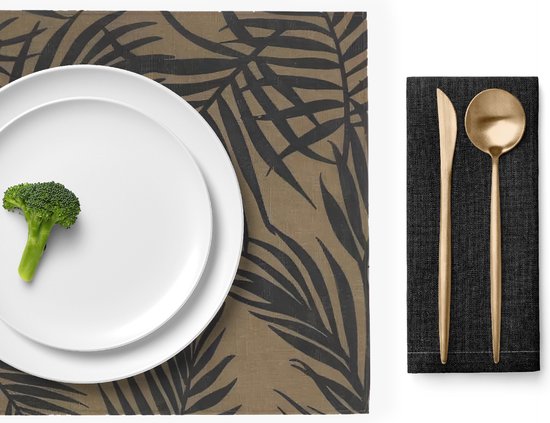Raved Napperons Astrid - Set de 6 pièces - Fougères - Beige - Jute - Grijs - Table à manger - Sous-couche - Hydrofuge