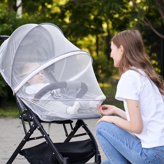 1 Stuks Wit - Klamboe voor kinderwagen - voor kinderwagen insectenbescherming - voor buggy met ritssluiting muggennet - voor kinderwagens ideale bescherming tegen steekmuggen, wespen en vliegen van Sweet Pineapple — afbeelding 3
