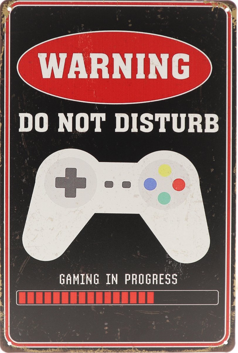 Vintage art Wandbord – Warning - Do not disturb - Gamer - Gaming - Playstation - XBOX - Vintage - Retro - Wanddecoratie – Reclame bord – Restaurant – Kroeg - Bar – Cafe - Horeca – Metal Sign - 20x30cm Multi