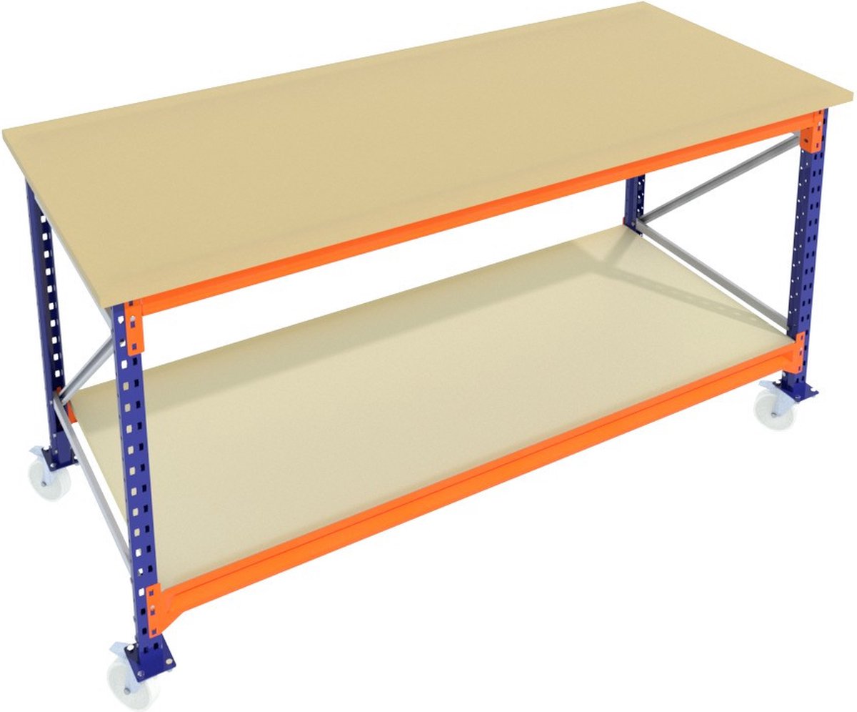 Werkbank op wielen - 2 lagen - 170x100x95 (BxDxH) - Super sterk! (1000 kilo draagvermogen) - Inpaktafel - Klustafel - Professioneel - Voor schuur of magazijn!