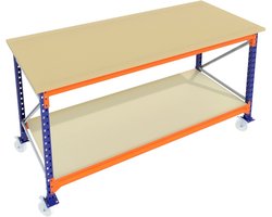 Werkbank op wielen - 2 lagen - 170x100x95 (BxDxH) - Super sterk! (1000 kilo draagvermogen) - Inpaktafel - Klustafel - Professioneel - Voor schuur of magazijn!