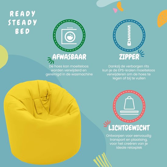 HAPPERS Zitzak Gaming Junior Blauw - Comfortabele Bean Bag Kunstleer Met Armsteun