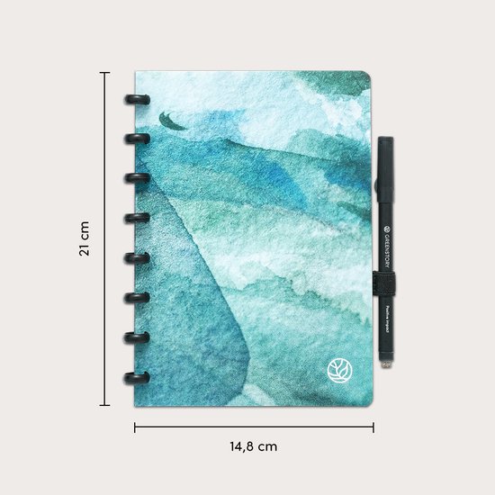 Greenstory GreenBook - Cahier Effaçable - A5 - Ligne & Blanco - Blue Blooming