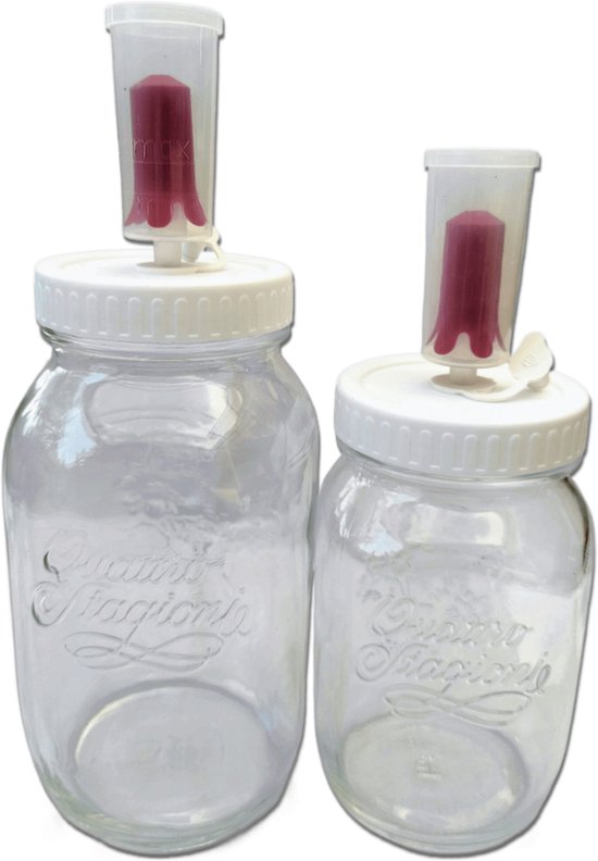 HEFTMAN Gistglas met 1-weg luchtafvoeropening - 2,2 liter, 2 stuks - ideaal voor veilige fermentatie voor kefir, kimchi, zuurkool, zuurdeegstarter, overnight havermouts, 2 stuks (blauw