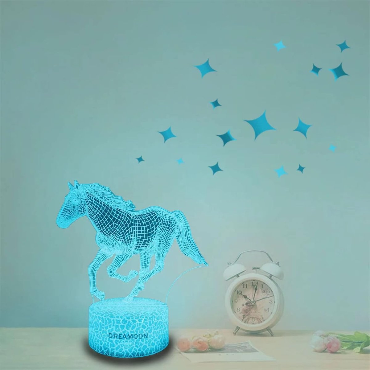 Nachtlampjes voor kinderen, paard, illusie 3D bedlampje met 16 kleuren veranderende afstandsbediening beste