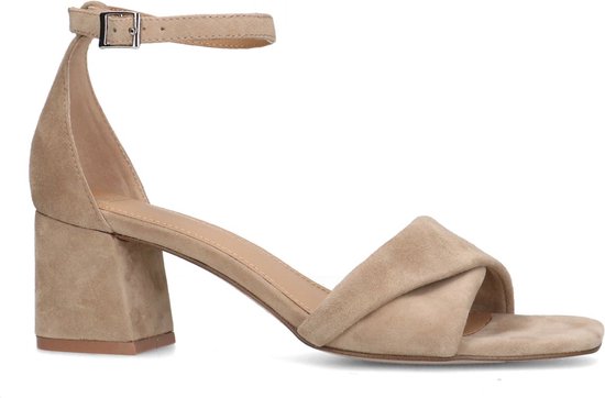 Manfield - Femme - Sandales à talons en daim beige - Taille 38