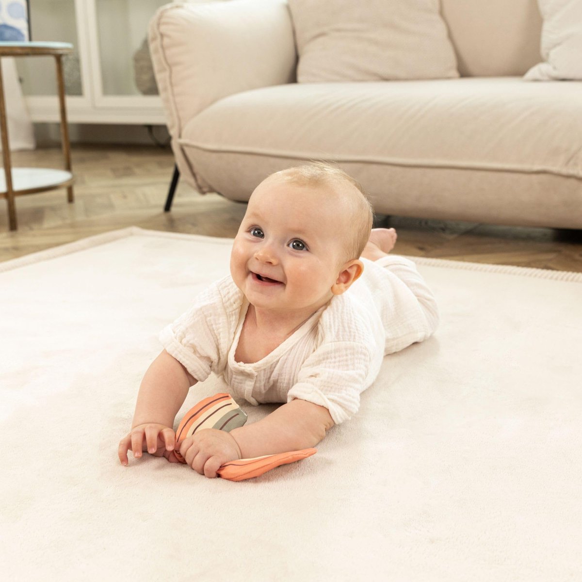 Hakuna Matte Wolkzachte Fluwelen Mat Speelmat baby 200 x 150 x 2,5 cm, Beige - Kindertapijt met hoogwaardig traagschuim - Baby speelkleed met antislipbasis - Babykruipmat, kinderkamertapijt — afbeelding 5