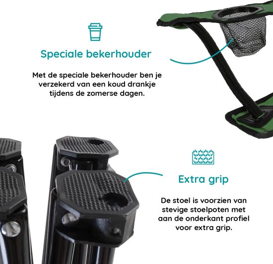 EASTWALL Opvouwbare Kampeerstoel - Visstoel - Multifunctionele vouwstoel - Campingstoel met bekerhouder - Tuinstoel - Klapstoel - Max 100 kg - Groen van EASTWALL — afbeelding 3