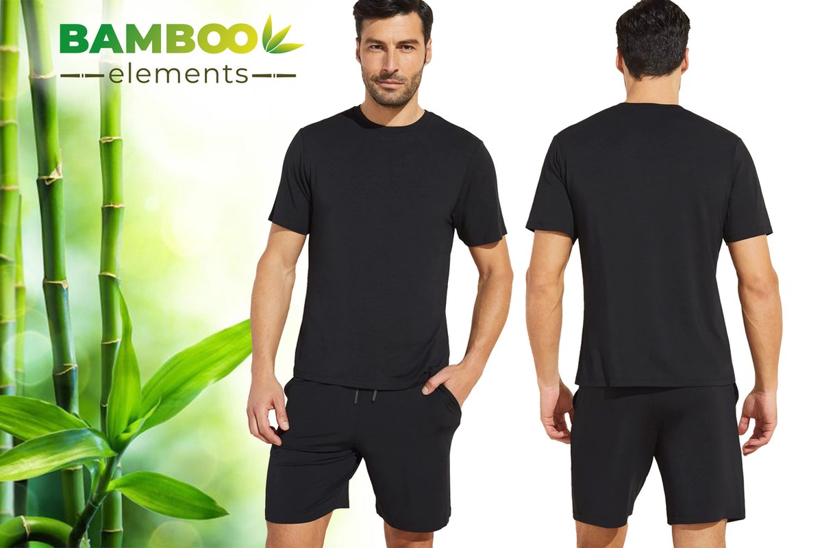 Bamboo Elements – Pyjama Heren – Shortama Heren – Zwart XXL - Pyjama Heren Volwassenen – Shortama’s – Pyjama Set