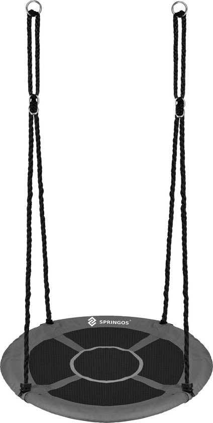Springos Nestschommel | Kinderschommel | Ø110 CM | Max 150 KG | Zwart/Grijs