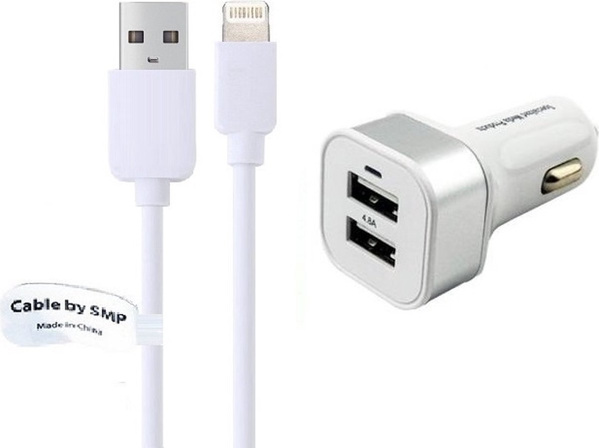 OneOne auto oplader met 2 poorten + 2,0m OneOne Lightning kabel. Krachtige universele 24W autolader past op Apple iPhone XR, iPhone XS, XS Max, iPhone 10, iPhone 11, iPhone 11 Pro, iPhone 11Pro Max, iPhone 12, iPhone 12 Mini, iPhone 12 Pro