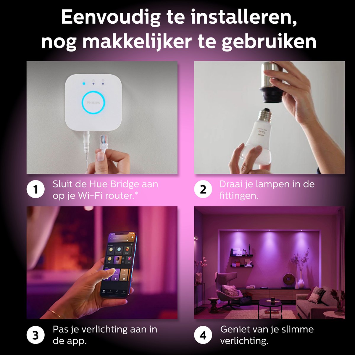 Philips Hue Voordeelpakket - GU10 - met 4 Spotjes - Wit en Gekleurd Licht - Hue White and Color Ambiance — afbeelding 4