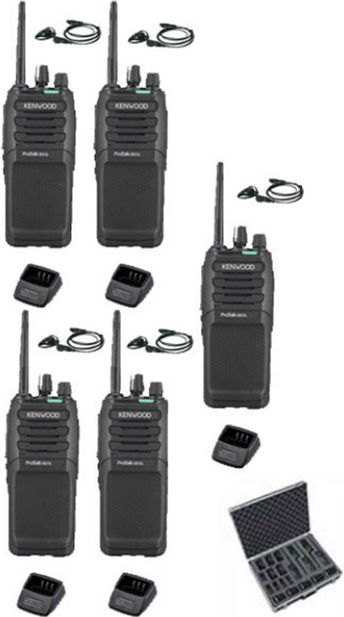 Set van 5 Kenwood TK-3701D met d-shape oortje, koffer en tafellader