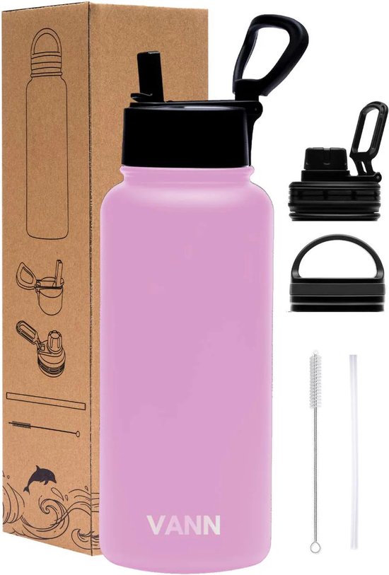 Thermosfles - RVS - goud/roze - Anti-lekdop- met naam | bio