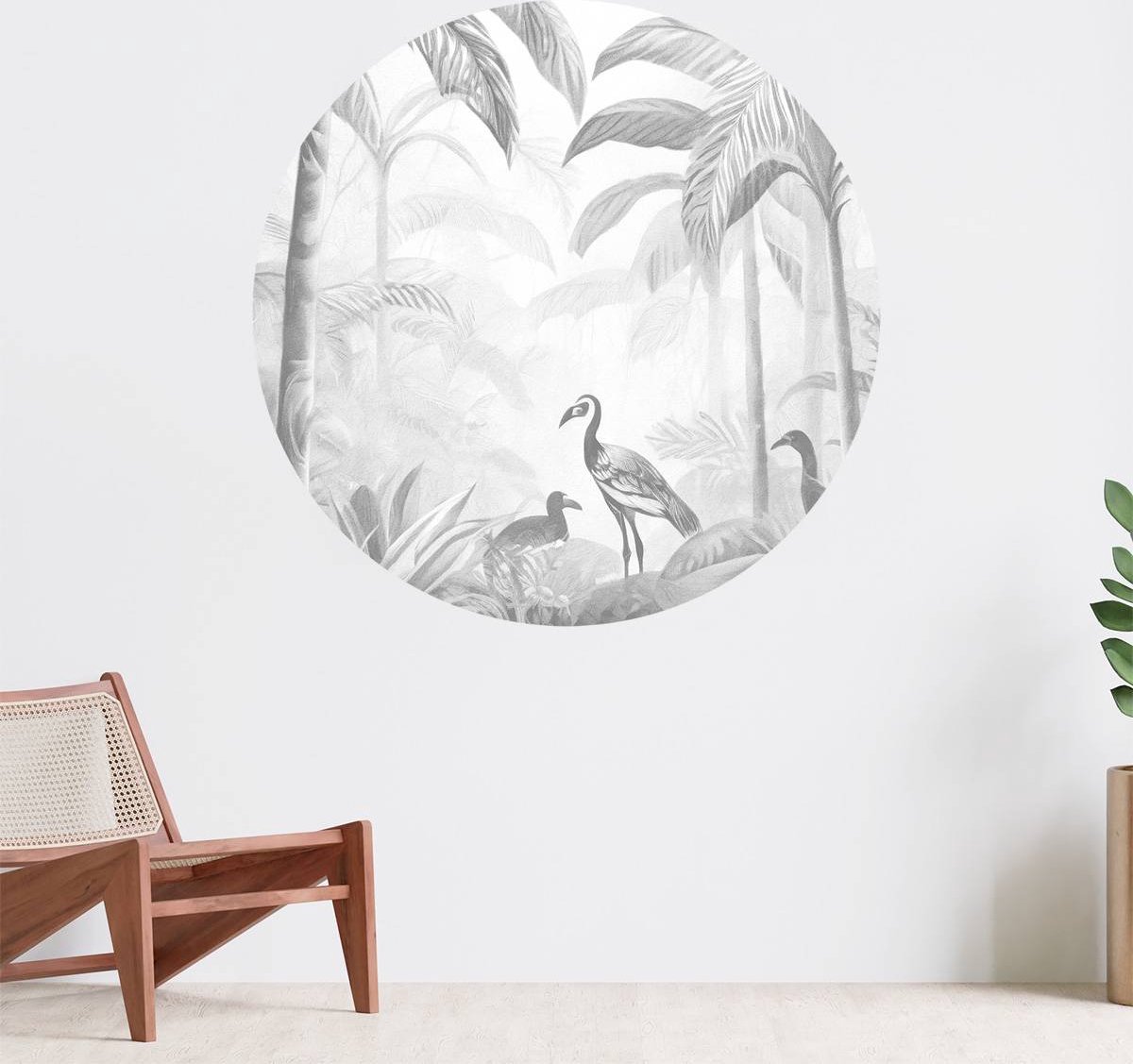 Muurcirkel zelfklevend behang - Verborgen Jungle met Ibis - Wanddecoratie - 080cm behangcirkel - Ronde sticker voor aan de muur - Behangsticker verkrijgbaar in verschillende formaten