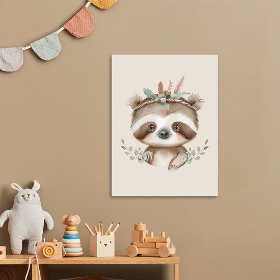 Peinture sur toile 30x40 cm - Décoration murale chambre d'enfant Paresseux - Animaux - Bohème - Boho - Décoration murale murale chambre bébé - Décoration chambre garçon et fille - Accessoires Bébé - Peintures