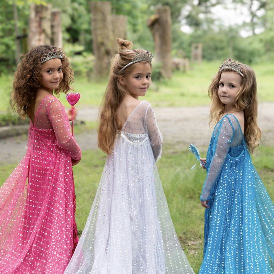 Prinses Elsa jurk met sleep Prinsessenjurk Verkleedkleding Feestjurk Sprookjesjurk Blauw Maat 110 116 4 5 jaar