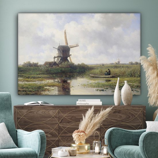 Toile - Peinture Moulin à vent - Willem Roelofs - Maîtres anciens - Art - 180x120 cm - Décoration murale - Salon