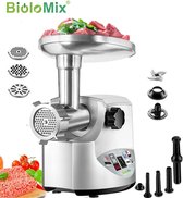 BioloMix® Elektrische Vleesmolen - Gehaktmolen - Worstenmaker - Zilver/Grijs