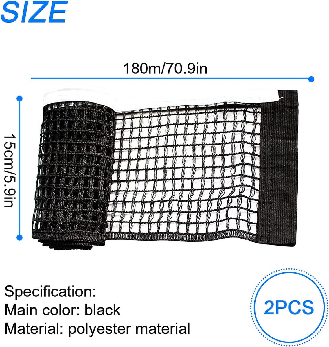 Lot 2 Filets De Remplacement Ping-Pong 180×15 Cm – Rétractable, Portable – Bleu/Noir – Entraînement & Loisir