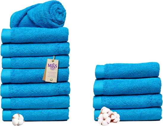 Miss Towels - Hotelhanddoek - Turquoise - 50x100 - 8+4 Bundel