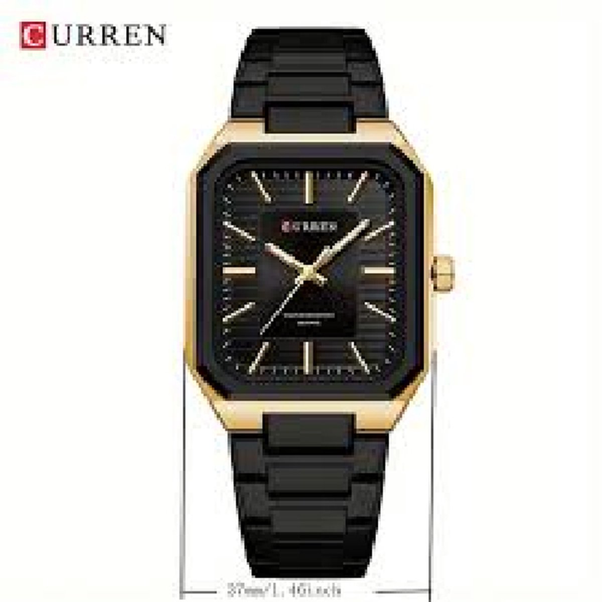 Curren-model 8457-Herenhorloge-black-gold-rechthoek-3 bar waterdicht stainless steel