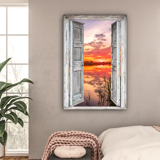 Tableau Peinture Paysage - Coucher de Soleil - Water - Transparent - 80x120 cm - Décoration murale