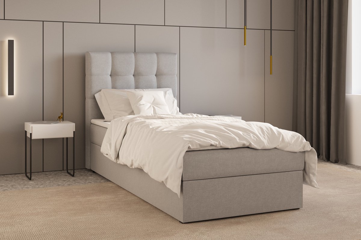 AJE Meubles B.V. Boxspring Bed 05 - Luxe en Comfort - Inclusief Topmatras - Verkrijgbaar in Meerdere Maten - Boxspringbed 05 (Lichtgrijs - Hugo 91, 160x200 cm)