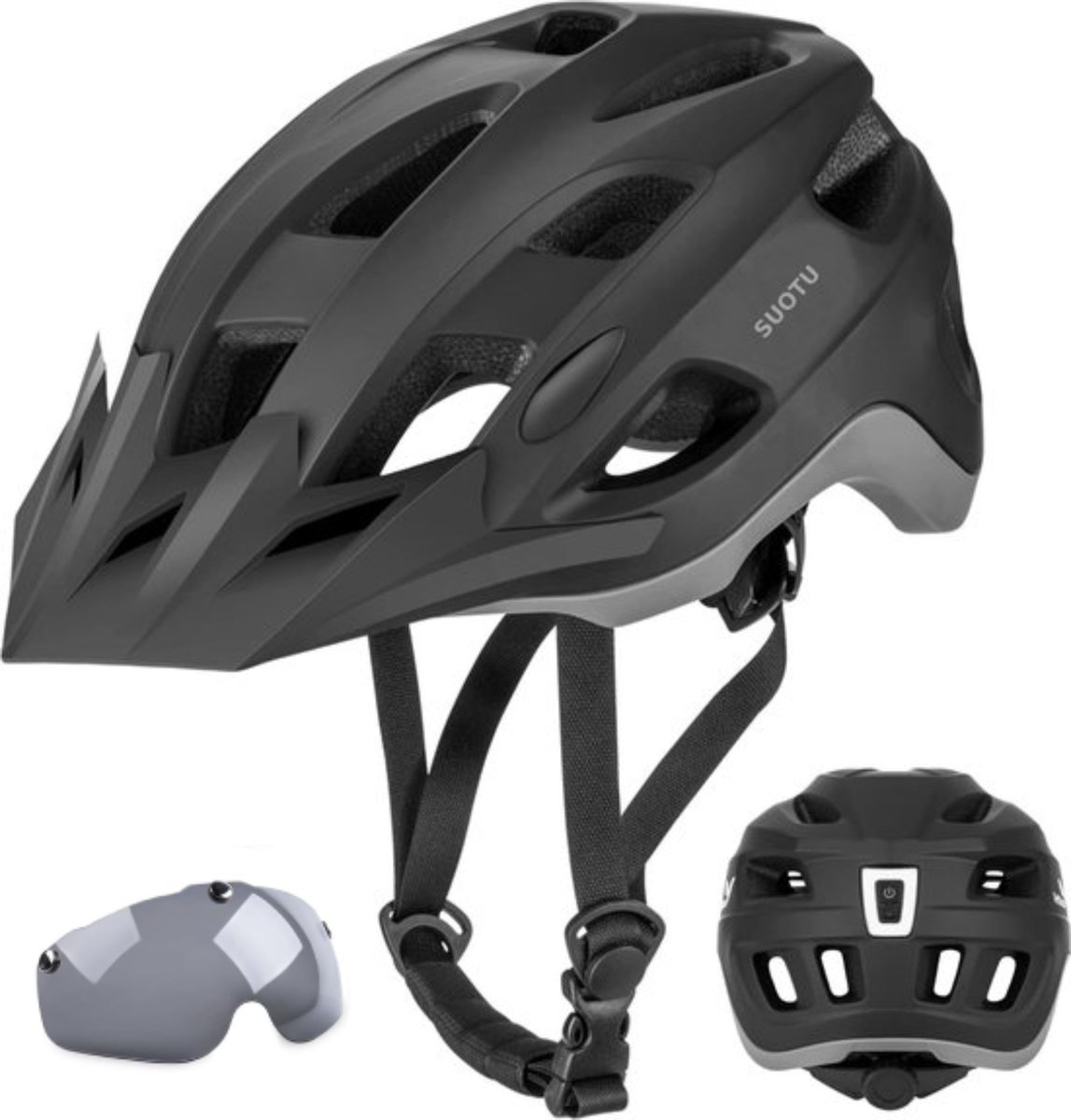 Suotu Fietshelmen met afneembaar vizier - LED-verlichting - lichtgewicht - Zwart - Maat M - 55-59 CM