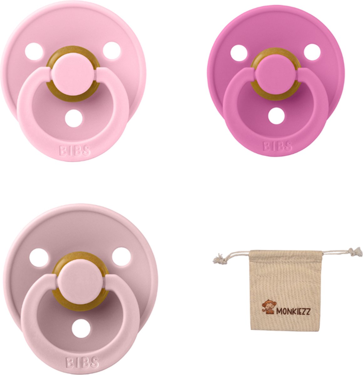Goedkoopste Bibs fopspeen - maat 2 6-18 maanden - 3 stuks – Bubblegum – Baby Pink – Blush Monkiezz speenzakje