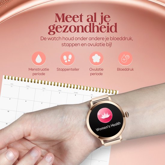 Golden Sound - Smartwatch Pro Women - 3 bracelets supplémentaires - Convient pour IOS, Android et HarmonyOS - Oxymètre - 40 mm