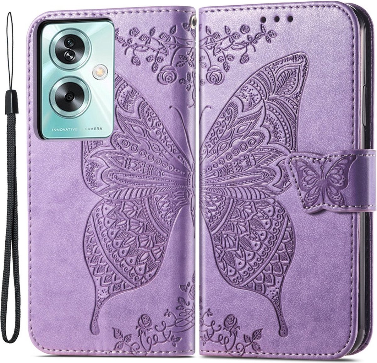 Coverup Hoesje - Geschikt voor OPPO A79 5G Hoesje - Coverup Vlinder Book Case - Paars