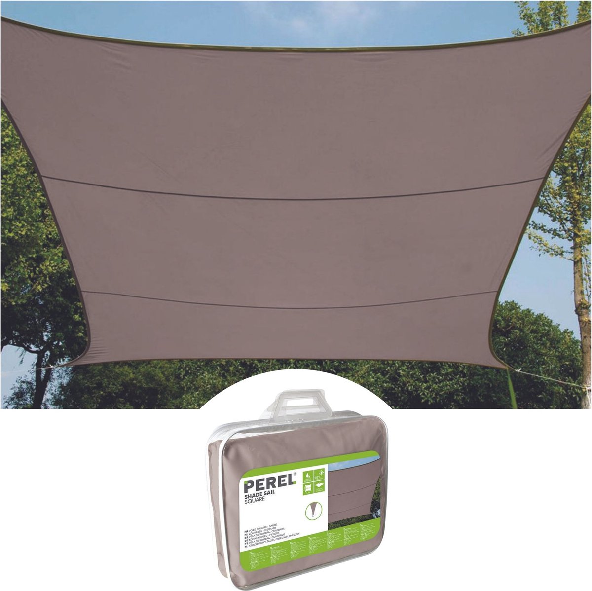 Perel Schaduwdoek, waterafstotend, 3.6 x 3.6 m, 160 g/m², polyester, vierkant, taupe