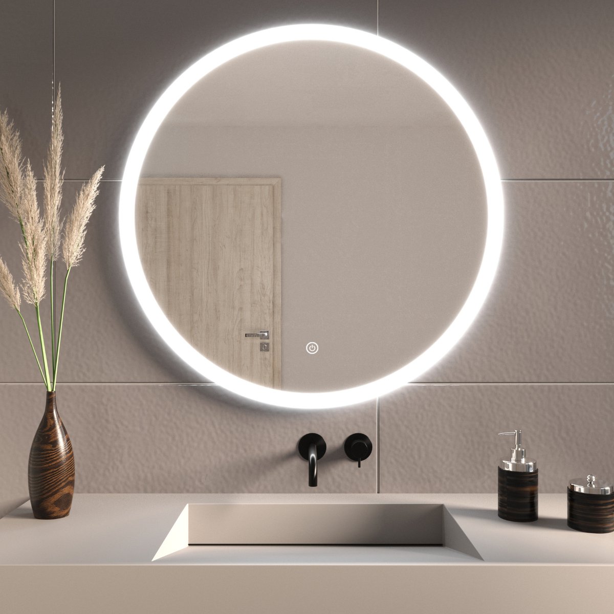 LOMAZOO Badkamerspiegel met LED verlichting - Badkamer Spiegel - Spiegel Badkamer - Spiegel Douche - Verwarming Anti Condens - 80 cm rond [BOSTON]