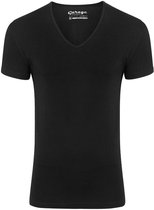 Garage 206 - Bodyfit T-shirt diepe V-hals korte mouw zwart S 95% katoen 5% elastan