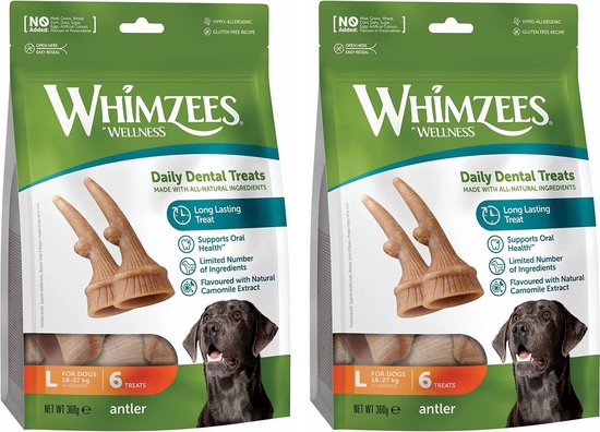 Foto: Whimzees antler l kauwsnacks hond 6st per 2 verpakkingen