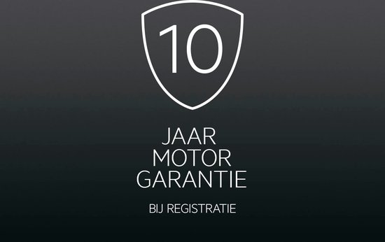 Schild met "10 JAAR MOTOR GARANTIE BIJ REGISTRATIE"