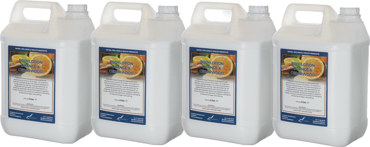 Goedkoopste Bodylotion Sweet Orange & Cedarwood 5 Liter - set van 4 stuks - navulling - Voordeelverpakking