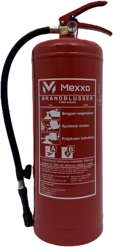 Schuimblusser 6 liter - brandblusser voor brandklasse A en B - Inclusief keuring en wandbeugel - Mexxo