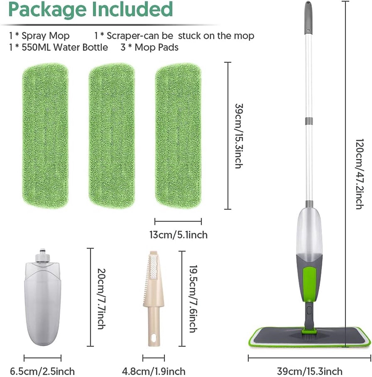 Goedkoopste Spray Mop voor vloerreiniging - Microfiber Mop - Droog Natte Mop - Stofdweil met 3 herbruikbare dweilpads - 550 ml navulbare fles - reinigen van laminaat tegels hout hardhouten Mop