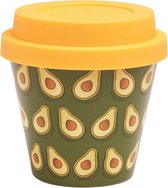 Quy Cup - 90ml Ecologische Reis Beker - Espressobeker “Avo” met gele Siliconen deksel 7x7x7cm