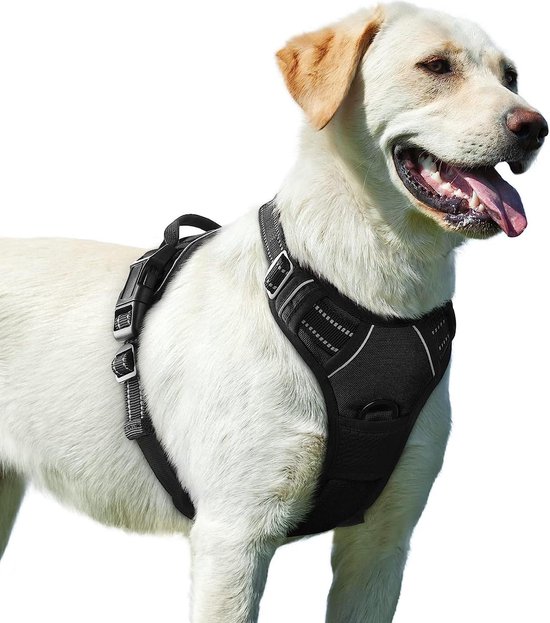 Foto: Hondentuig harnas voor grote en medium honden anti pull borst harnas veiligheidsharnas autogordel labrador puppy harnas joggen breakaway zacht gewatteerd zwart l gopro dog