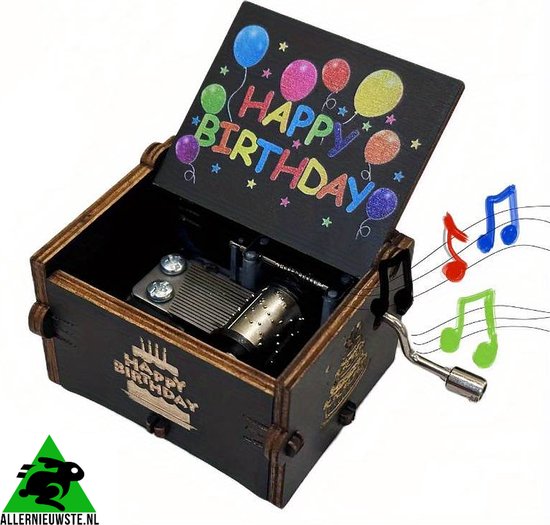 Allernieuwste.nl® Boîte à musique Happy anniversaire à vous en bois - Chanson de fête d'anniversaire cadeau - 66 x 52 x 42 mm - Boîte à Musique %%