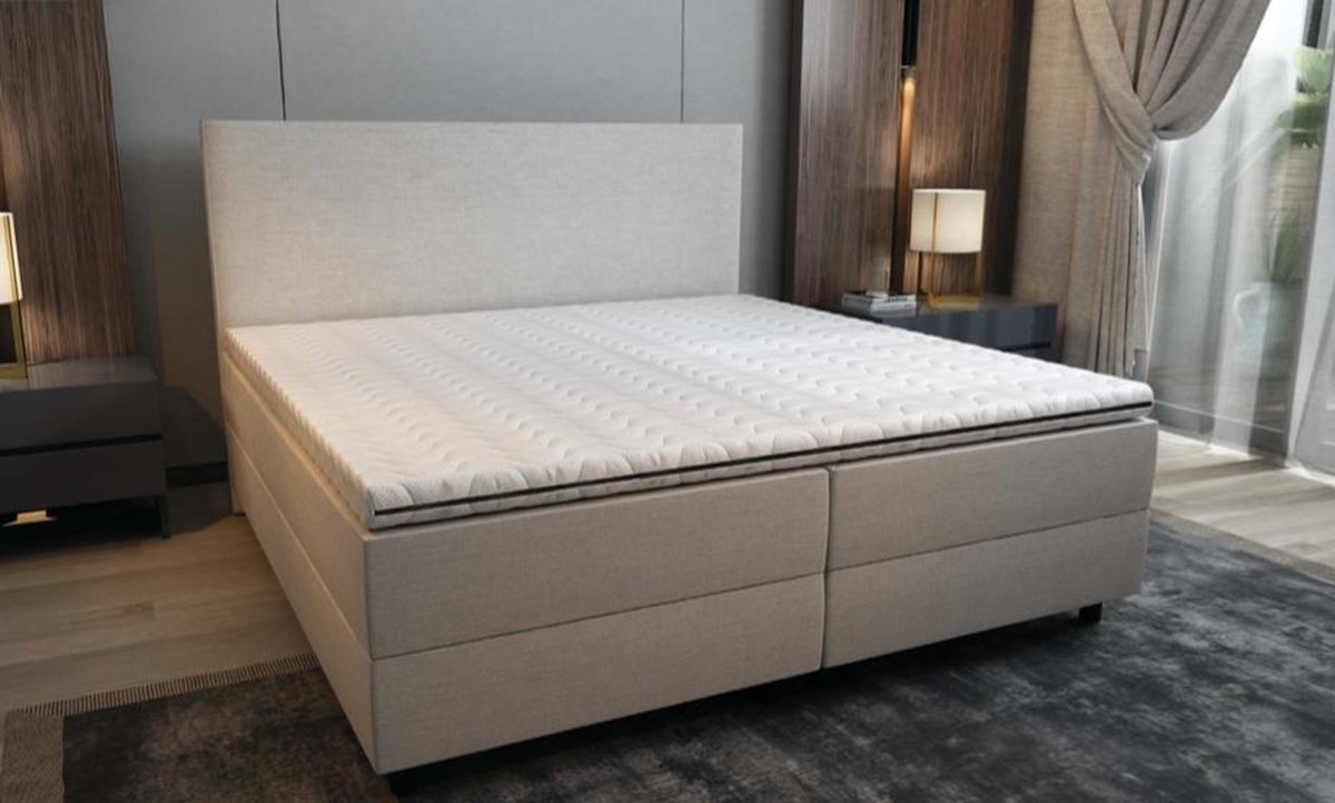 140x200 Boxspring Set Beige | 7-Zone Pocketvering Matras +